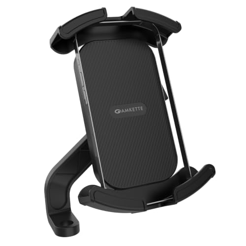 Image of Amkette iGrip Secure X2 Mobile Holder for Bike & Scooty with Mirror Mount, One Press Lock & Unlock, Anti Slip Silicone Grip, 4 Corner Clamping, Compatible with 4.7 inch-7 inch Smartphones, Black
