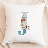 Photo Gallery federa decorativa con monogramma floreale, 60 x 50 cm, con iniziali personalizzate, monogramma j, federe per cuscini per divano e decorazione della casa Photo Gallery federa decorativa con monogramma floreale, 60 x 50 cm, con iniziali personalizzate, monogramma j, federe per cuscini per divano e decorazione della casa