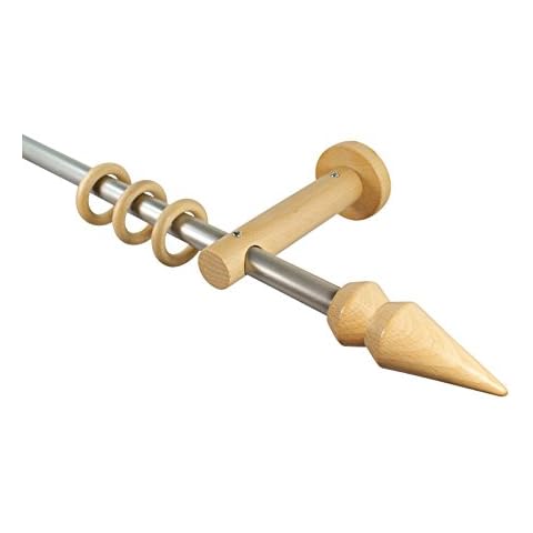 Gardinenstangen 16 mm aus Metall und Holz Alu/Buche Endstück Kegel Cover