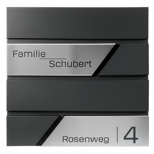 Grafner Premium Briefkasten personalisiert, RAL7016 mit Zeitungsfach und 2 Schlüssel, moderner Postkasten mit Name Straße Hausnummer, anthrazitgrau Wandbriefkasten graviert, mit Montagematerial