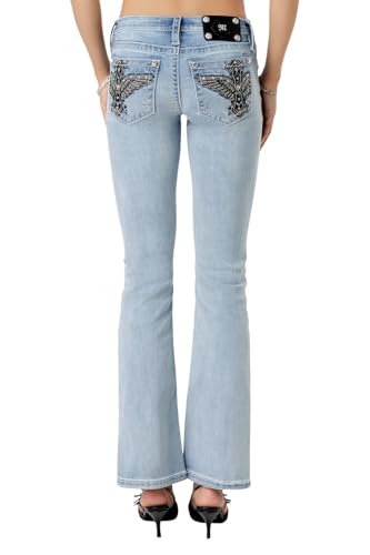 Miss Me Women's Ethereal Wings Stitch Low-Rise Bootcut Jeans