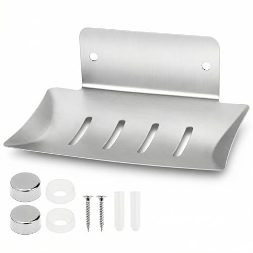 QWORK® Seifenhalter mit Abflussloch-Design - aus Edelstahl 304 - Rostfreie Seifenschale für Badezimmer & Küche - Silber