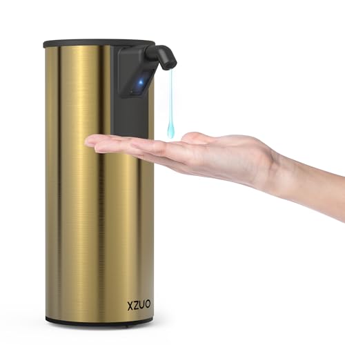 Image of Automatic Soap Dispenser Touchless 11.8oz /350ml Stainless Steel Material | 4-Level Adjustable Dispenser Volume，Battery Powered for Wide Compatibility in Kitchen, Bathroom, Hotel & Office (Gold)