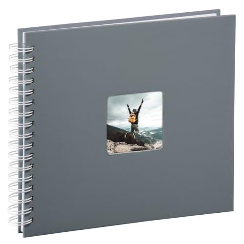 Hama Fotoalbum 28x24 cm (Spiral-Album mit 50 weißen Seiten, Fotobuch mit Pergamin-Trennblättern, Album zum Einkleben und Selbstgestalten) grau (Packung mit 2)