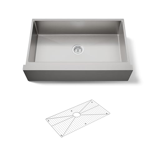 KOHLER Strive® 35-1/2" Large Single-Bowl Farmhouse Undermount Kitchen Sink with Tall Apron, Self-Trimming, Stainless Steel Kitchen Sinks, K-5415-NA