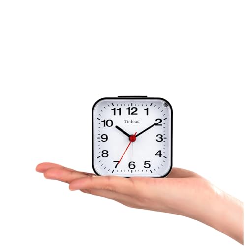 Image of Tinload Small Battery Analog Alarm Clock Silent Non Ticking, Ascending Beep Sounds, Snooze,Light Functions (Black-B)