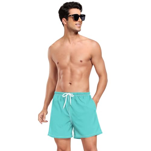 Turquoise Solid Color Pure PlainBeach Shorts for Men Men's 2In1 Running Shorts with Compression Liner and Pockets Inseam Mens Bathing Suit Lightweight