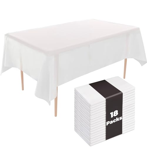 Mocamoro テーブルクロス 使い捨て 18枚 白 プラスチック 防水 高耐久性 長方形テーブルカバー 片付け容易 ホワイト