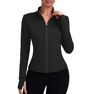 PINSPARK Women’s Full-Zip Sports Jacket Short Slim Running Jacket with Thumbholes Long-Sleeved Sportswear with Zipper Pockets