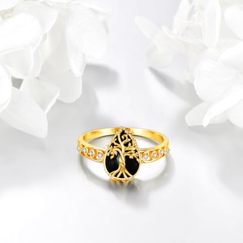 KECHO 14k Real Gold Black Onyx Ring Solid Yellow Gold Ring Jewelry Gifts for Women2