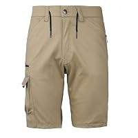 BIG BEE Men’s Work Shorts, Stretch Cotton Cargo Pockets, Elastic Waist Beige Khaki 32
