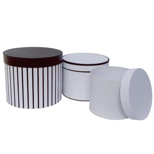 Image of Oasis Pack of 3 Premium Monocrome Design Gift & Flower Hamper Boxes With Lid | Classic Bouquet Box for Flower Arrangements | Decorative Gift Packaging Box