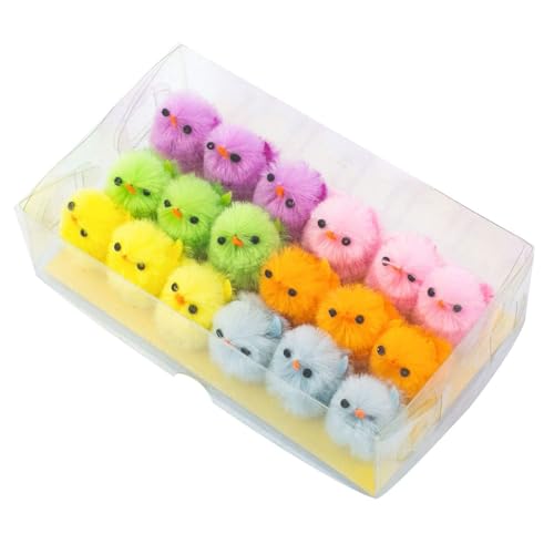 DearSun Pack of 18pcs 1.1 Rainbow Colors Easter Chicks Mini Chicks Chenille Chick Fluffy Chick Party Supplies Egg Cake Decoration (1.10inch H)