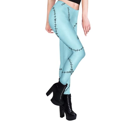 Women Costume Leggings High Waist Halloween Tights Scary Print Stretchy Skinny Pants L