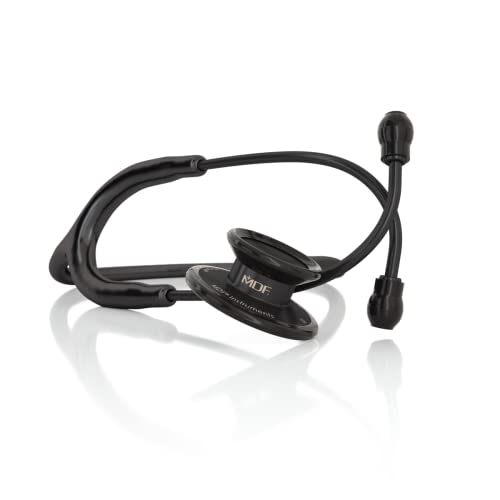 Image of Engravable - MDF MD One Stainless Steel Personalized Custom Stethoscope, Adult, Black Tube, Black Chestpieces-Headset, MDF777BO-ENGRAVING | Dual head, Trusted since 1971, Lifetime warranty, Free-Parts-for-Life, Latex-free, For doctors, nurses, students, home health
