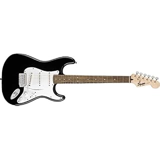 Squier by Fender Stratocaster Pack guitare pour débutant, touche laurier, noir, avec sac de transport, amplificateur… - Les Beatles, Paul McCartney, John Lennon, RIngo Starr, George Harrison Squier by Fender Stratocaster Pack guitare pour débutant, touche laurier, noir, avec sac de transport, amplificateur… – Image 2