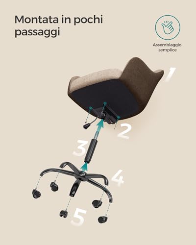 Sedia da Studio in Casa, Sedia Girevole, Regolabile in Altezza, Portante di 110 kg, Struttura in acciaio, Tessuto Cotone-lino Respirante, Studio, Camera da Letto, Marrone OBG019K01 - Sedia gaming - Immagine 7