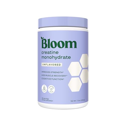 Bloom Nutrition Creatine Monohydrate Powder 5g Micronized Creatine per Serving Supports Muscle Recovery Strength Endurance Pre or Post Workout Gluten Free Non GMO Unflavored 40 SVG 7.3 oz