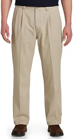 Harbor Bay by DXL Men's Big and Tall Waist-Relaxer Pleated Twill Pants | Flat Front Style, Elasticized Comfort Waistband
