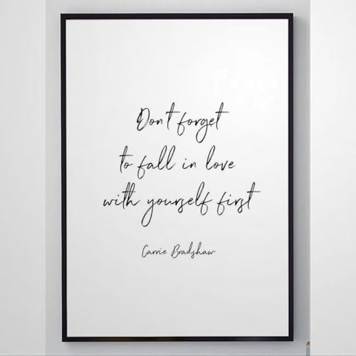 30x55cm Farmhouse Frame Wood Sign, Carrie Bradshaw Sex And The City Quote Don't Forget to Fall in Love with Yourself Print Picture Wall Fine Art, 16 X 20 Inch Rustic Wood Sign