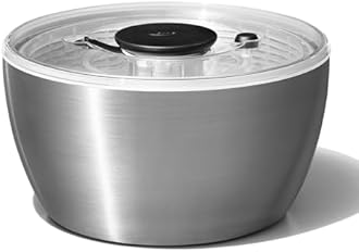 OXO Salad Spinner, Vegetable Drainer, Stainless Steel, Salad Spinner, For 4+ People, Meal Prep, 10.55 x 10.55 x 5.91 inches (26.8 x 26.8 x 15 cm), Dishwasher Safe (Low Temperature Setting)