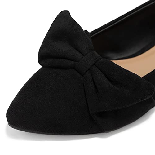 FSJ Women Comfy Bowknot Pointed Toe Suede Flats Slip On Low Heels Pumps Graceful Casual Dress Daily Office Walking Shoes Size 4-16 US3