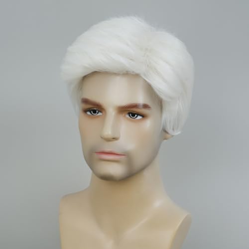 Image of Swiking White Short Wig for Men Soft Layered Natural Synthetic Wig for Male Hair Daily Wear Costume Party Halloween Use