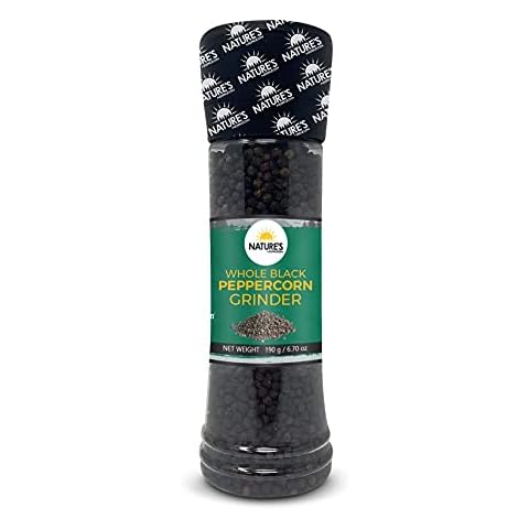 Whole Black Peppercorn Giant Grinder (190g / 6.70oz) | Pure & Natural SUPERFOOD Spice | Smooth Grinder | Great for Seasoning by Nature's Horizon® Cover