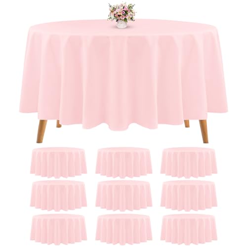 10 Packs Premium Round Tablecloth - 90 Inch Pink Polyester Table Cloth Bulk Washable Polyester Fabric Tablecloths for Wedding Party Banquet Buffet Table Holiday Dinner