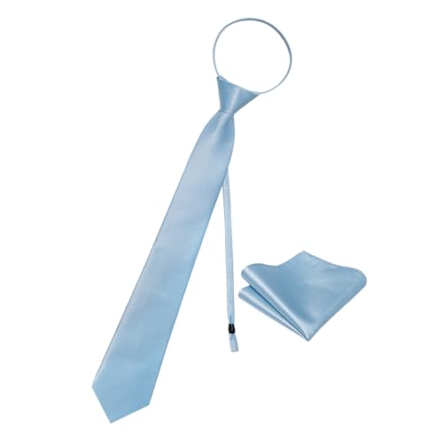 Image of YourTies Zipper Tie for Men Adjustable Pre-tied Satin Neckties and Pocket Square Set Solid Color Business Formal Wedding