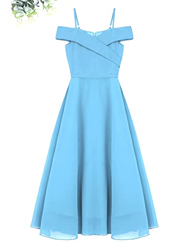 Girls Off Shoulder Flower Girl Dress for Wedding Spaghetti Strap A-Line Junior Bridesmaid Dress3