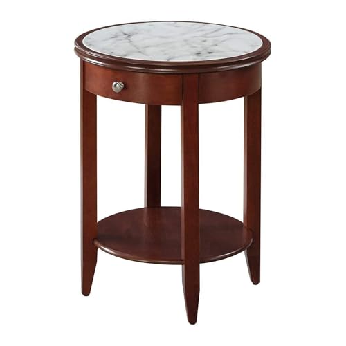 Convenience Concepts American Heritage Baldwin End Table with Drawer, Mahogany / Faux Marble