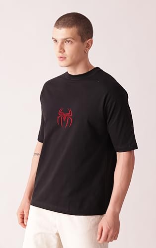Image of Unisex 100% Cotton Superhero Graphic Printed Drop Shoulder Oversized Fit T-Shirt for Men and Women
