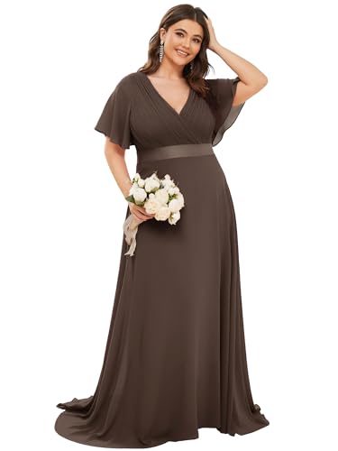Image of Ever-Pretty Women's Chiffon Formal Evening Dresses for Curvy Women V-Neck Plus Size Floor Length Bridesmaid Dress