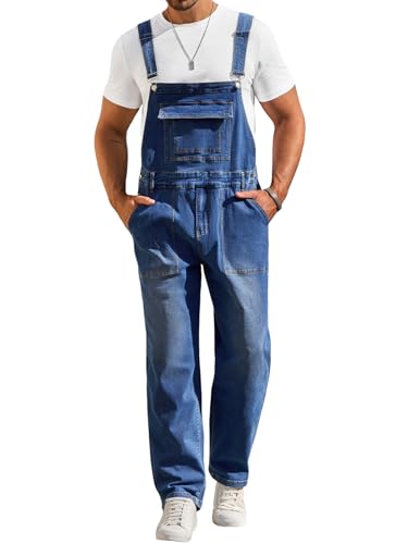 Runcati Men's Denim Bib Overalls Jeans Casual Slim Fit Adjustable Straps Fashion Trousers Boot Cut Jumpsuit