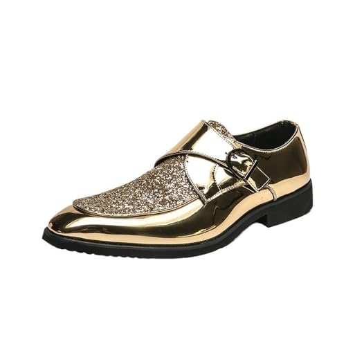 Mens Gold Single Buckle Slip On Breathable Leather Dress Shoes Loafers Oxford Casual Business Vintage Shoes