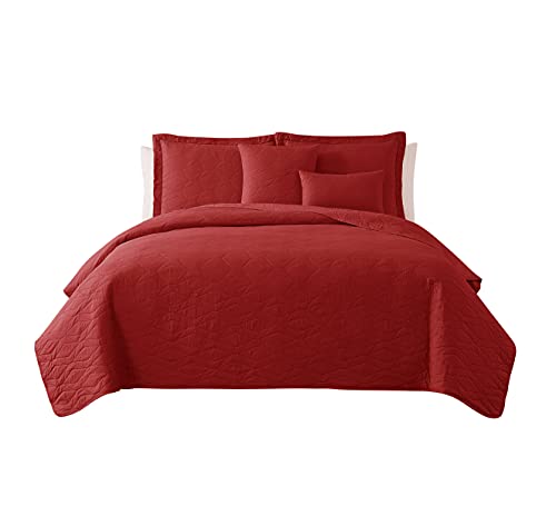 Clara Clark Quilts King Size - All Season Bedspread Coverlet Set, Pinsonic Weave Lightweight King Quilt Bedding Set - 5 Piece King Quilt Set With Pillow Shams, Ellipse - Burgundy #TOP1