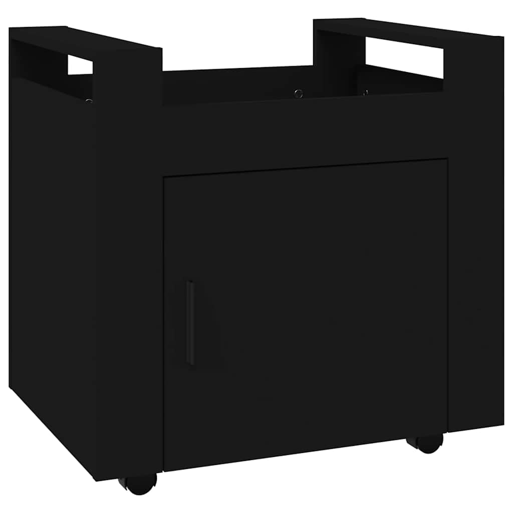 Bürowagen Schwarz 60x45x60 cm Holzwerkstoff mit 4 Rollen und Stabiler Oberplatte für Ordnung im Büro, Schreibtischwagen mit praktischer Tür zur Aufbewahrung, Büroorganisation