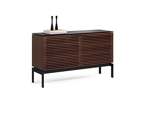 BDI Furniture Corridor 7128-50'' TV Stand for TVs up to 60" with Soundbar Shelf, Cable Management, Remote-Friendly Louver Doors, Satin-Etched Glass Top, Chocolate Stained Walnut - Thumbnail 5