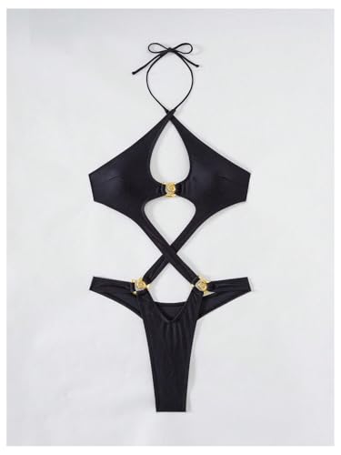 OYOANGLE Women's One Piece Swimsuit Cut Out Criss Cross Halter Bathing Suits Monokinis4