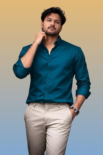 Image of Men's Casual Cotton Blend Shirt | Regular Fit | Full Sleeve | Solid Design