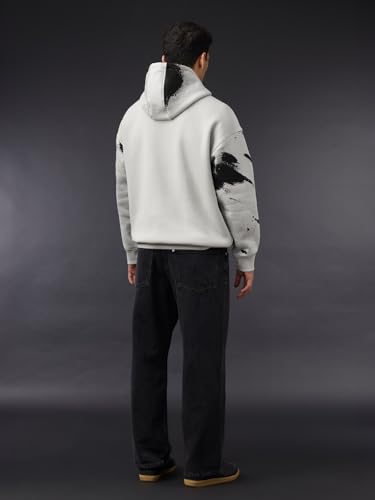 Image of The Souled Store Kung Fu Panda: The Hero Men and Boys Full Sleeves Hooded Neck Grey Graphic Cotton Blend Oversized Fit Hoodie