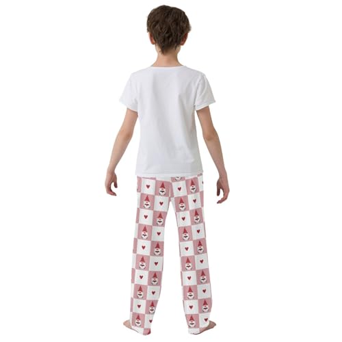 Gnome Love Heart Plaid Boys Long Pants Soft Trousers Elastic Waist Kids Lounge Bottoms with Pockets S-XL3