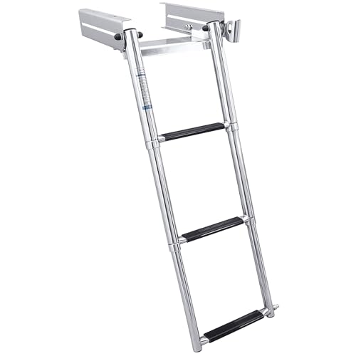 White Water B00351USL Marine 304 Stainless Steel Boat Under Platform Quick Release Ladder, 4 Step