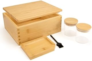 Viking Factory Large Bamboo Box Tray Set Storage Decorative Box - Includes Reversible Tray Glass Jar and All Accessories