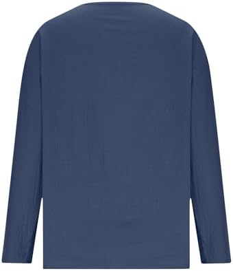 Frostluinai Cotton Linen Tops for Women Linen Shirts for Women Long Sleeve V Neck Loose Tops Summer Beach Boho Casual Peasant Blouse Navy — view 6