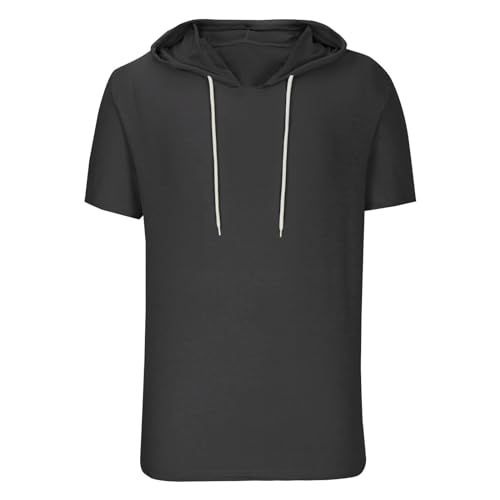 Men's Short Sleeve Hoodie Workout Gym Sweatshirt Muscle Casual Loose Fashion Athletic Pullover Hooded Solid T-Shirts3