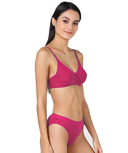 Image of PIBU-Net Bra Panty Set Lingerie Set Full Coverage Non-Padded Non-Wired Honeymoon Set(Pack of 2)(Color -Pink,Black) Model No:174