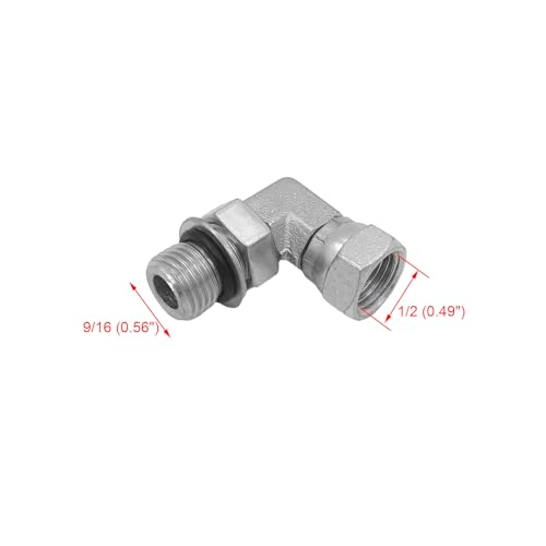 Image of (2-PACK) 6901-06-04-NWO Hydraulic Hose Adapter Fitting 3 /8 inch Male Adjustable Nut O-Ring Boss (9 /16-18 UNF) x 1 /4 inch Female Swivel (1 /4-18 NPSM) 90 Elbow SAE Pipe Joints Connector Carbon Steel