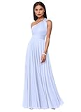Vestido de dama de honor de un hombro descubierto, de gasa, plisado, largo, formal, para invitada de boda, vestido de graduación para mujer, morado, 36